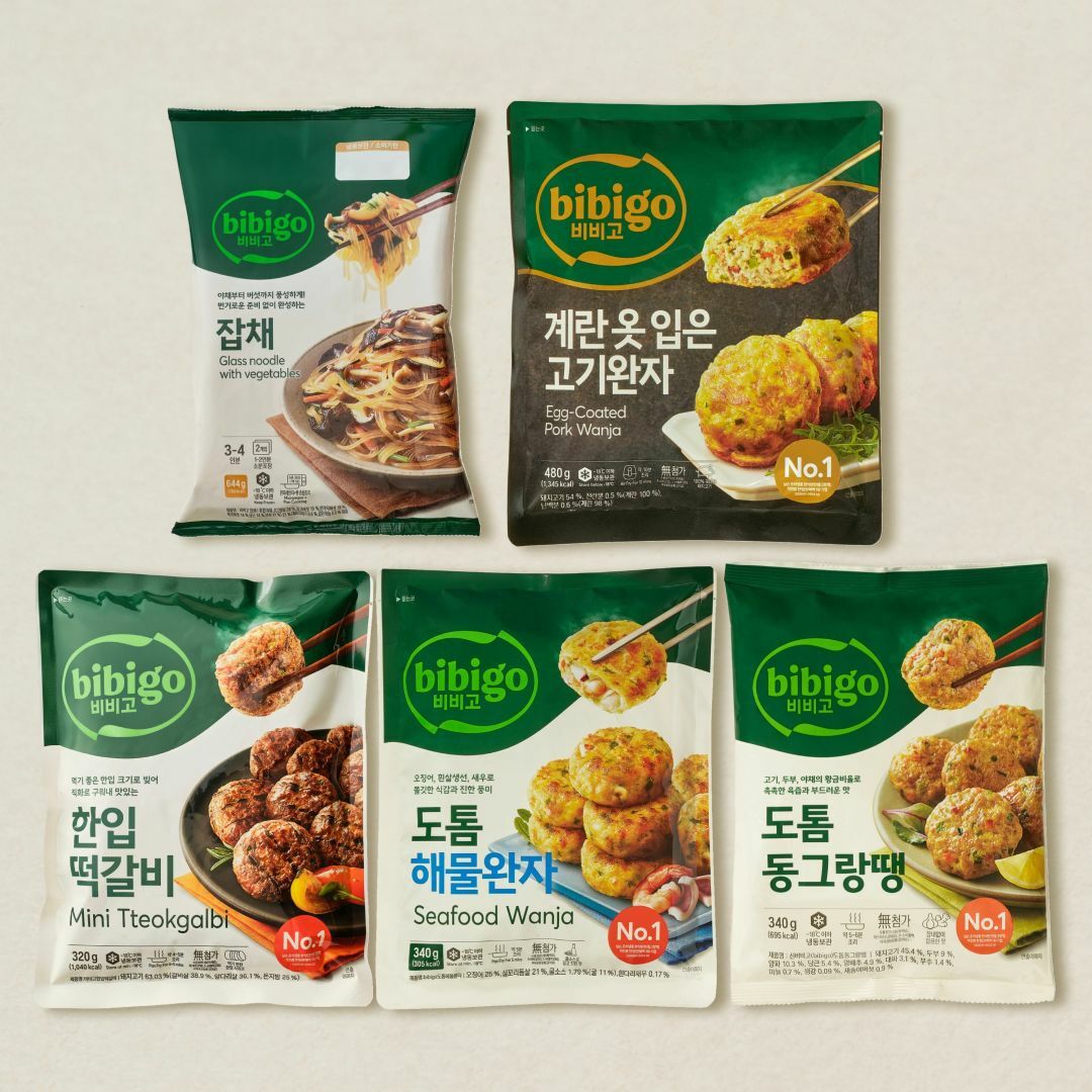 [CJ더마켓] [한식반찬세트]비비고 잡채644g+계란옷입은고기완자480g+도톰동그랑땡340g+도톰해물완자340g+한입떡갈비320g 총 5개
