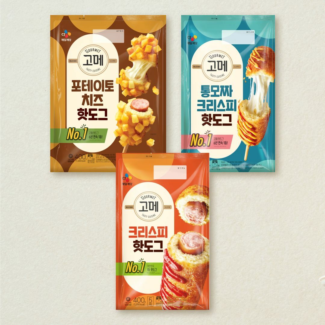 [CJ더마켓] 고메 포테이토치즈 핫도그 400g+통모짜 핫도그 340g+크리스피 핫도그 400g