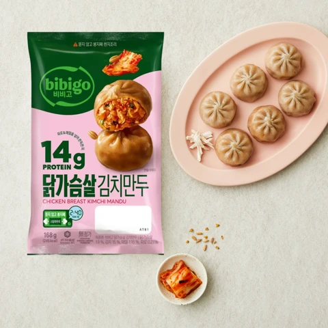 비비고 닭가슴살 김치만두 168g