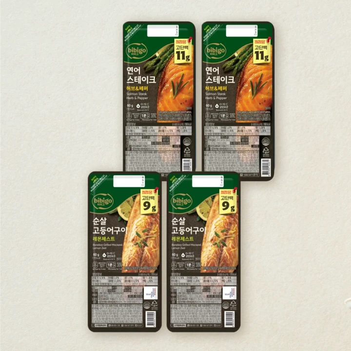 [무료배송] 비비고 연어 스테이크 60gX2개+순살고등어구이 레몬제스트 60gX2개 (총 4개)