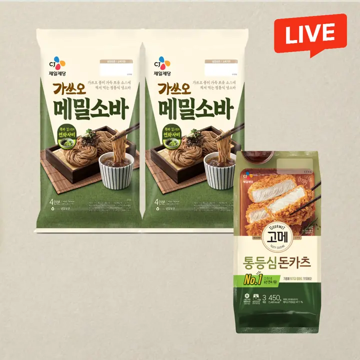 [11일순차출고] CJ 가쓰오메밀소바 1,140g(4인분)X2개+고메 통등심 돈카츠 450g