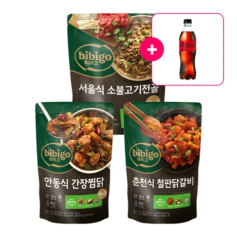 [사은품] 코카-콜라 제로 PET500ml+비비고 안동식간장찜닭 700g+비비고 춘천식철판닭갈비 700g+비비고 서울식소불고기전골 505g