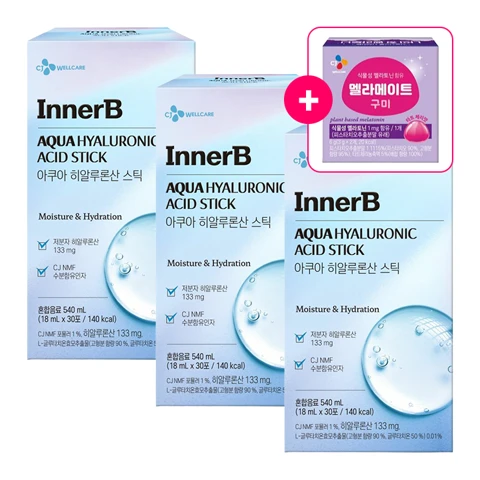 이너비 아쿠아 히알루론산 스틱 18ml(30포)X3개 + [사은품] 멜라메이트 구미 2입(식물성 멜라토닌 함유)