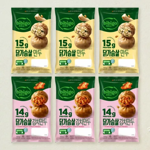 [닭가슴살만두세트] 비비고 닭가슴살 만두 168gX3개+김치만두 168gX3개(총 6개)