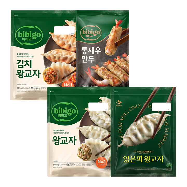 [비비고인기만두SET] 왕교자 1.05kg+김치왕교자 1.05kg+얇은피 왕교자 1.05kg+통새우만두 200g