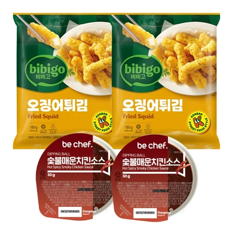 비비고 오징어튀김 180gX2 +숯불매운 치킨소스 30gX2