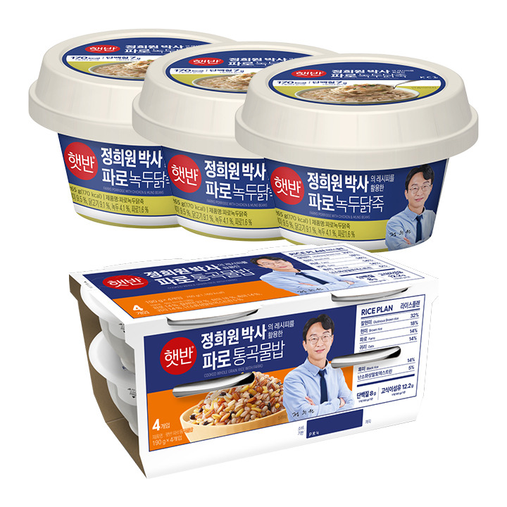 [정희원박사 저속식단][파로SET]햇반 파로녹두닭죽X3개+파로통곡물밥X4개
