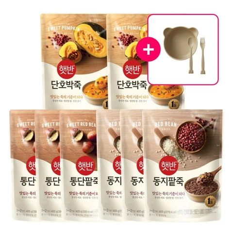 햇반 동지팥죽X3개+통단팥죽X3개+단호박죽X2개