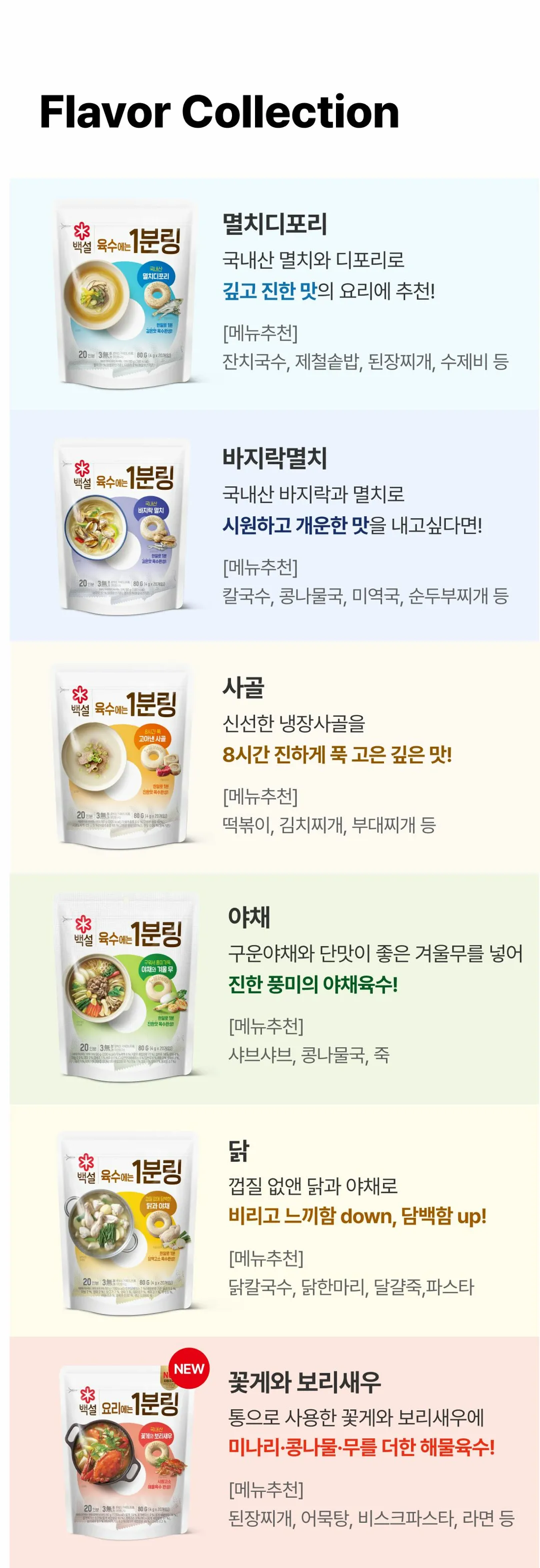 백설 요리에는 1분링 꽃게와 보리새우 소개 — 통으로 사용한 꽃게와 보리새우에 미나리 콩나물 무를 더한 해물육수