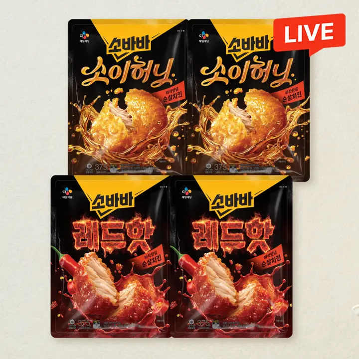 [허니반레드반] 고메 소바바치킨 소이허니 순살 375gX2개+레드핫순살 375gX2개