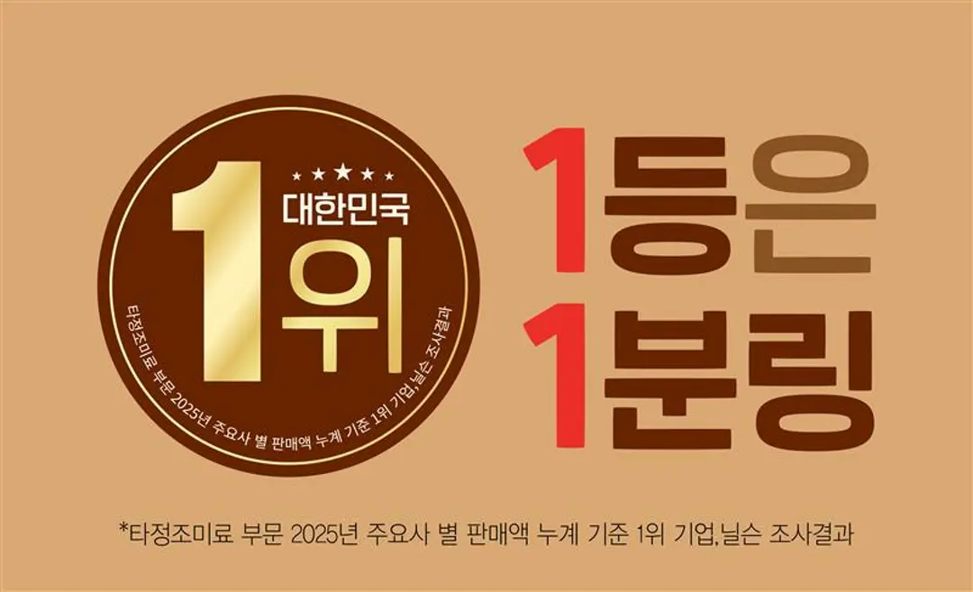 백설 요리에는 1분링 꽃게와 보리새우 1위 — 타정조미료 부문 2025년 주요사별 판매액 누계 기준 1위 기업 닐슨 조사결과