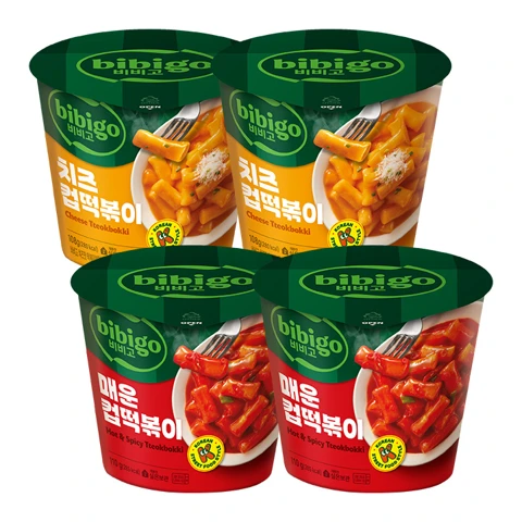 비비고 치즈 컵떡볶이108g x 2개 + 비비고 매운 컵떡볶이108g x 2개