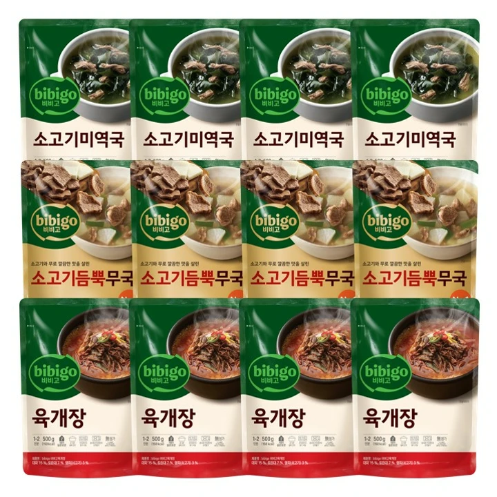 [인기국물세트]비비고 소고기 미역국 500gX4개+소고기듬뿍무국 500gX4개+육개장 500gX4개(총12개)