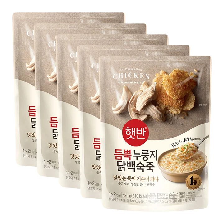 [무료배송][5+5]햇반 듬뿍 누룽지닭백숙죽 420g
