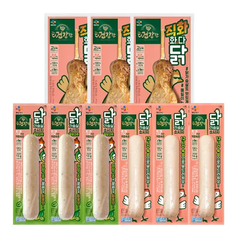더건강한 닭가슴살 직화 화다닭 75gX3개+소시지(꼬지)80gX3개+소시지 청양고추(꼬지) 80gX3개