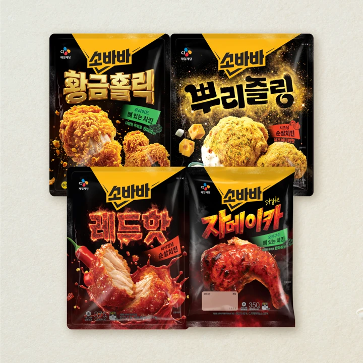 [무료배송]소바바 뿌리즐링 355G+황금홀릭 410G+자메이카Style치킨 350G+레드핫순살 375G (총 4개)