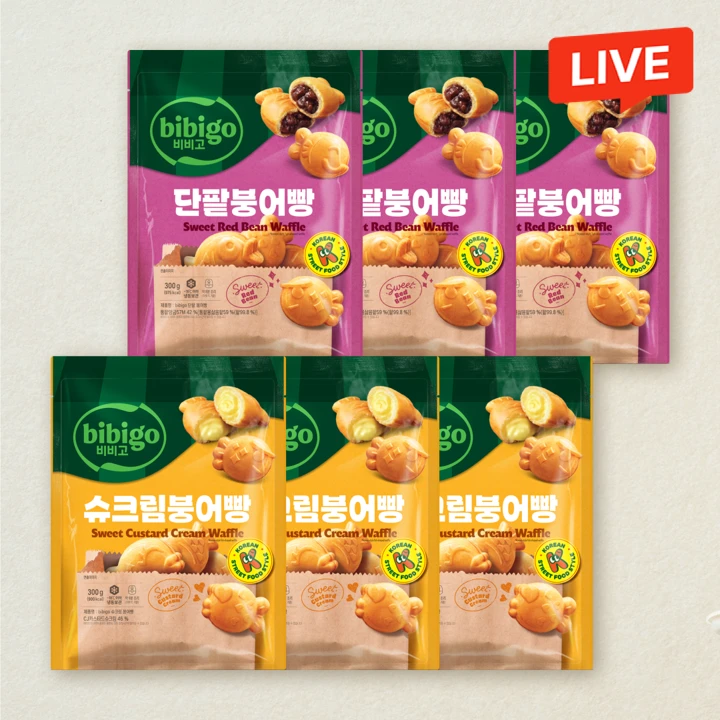 비비고 단팥 붕어빵 300g, 3개+슈크림 붕어빵 300g, 3개(총 6개)