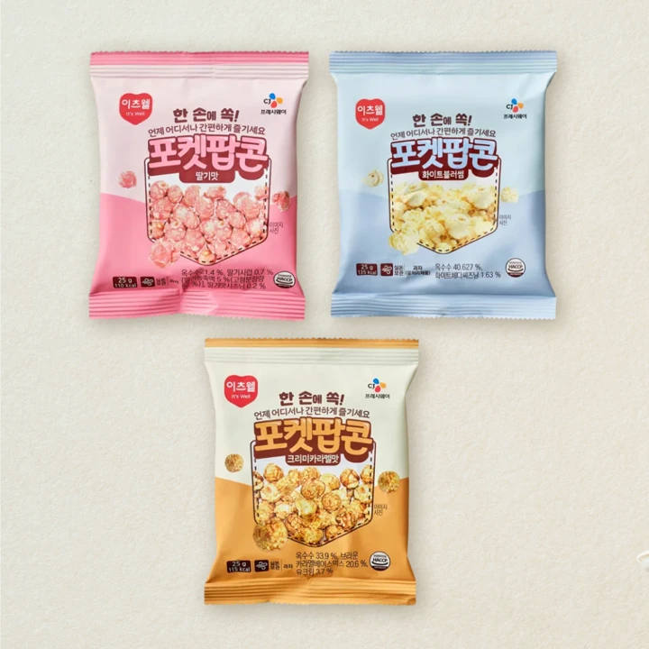 이츠웰 포켓팝콘 25g 3종(딸기,크리미카라멜,화이트블라썸)