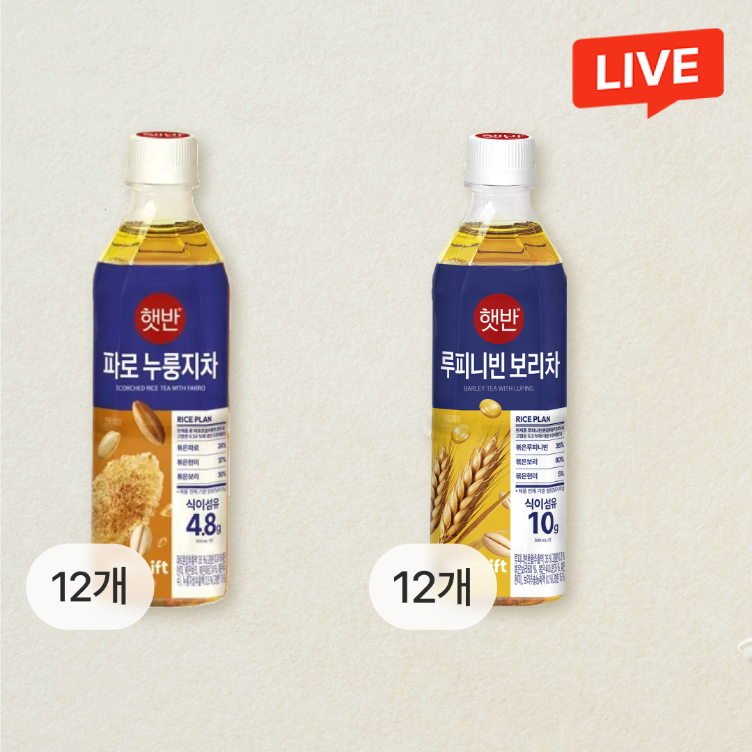 [CJ더마켓] 햇반 파로 누룽지차 500mlX12개+루피니빈보리차 500mlX12개(총 24개)