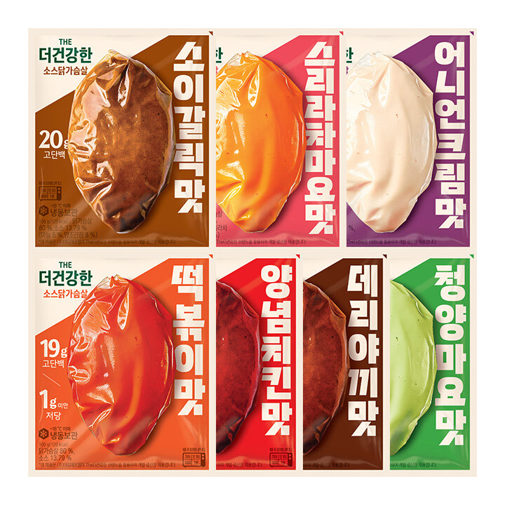 The더건강한 소스 닭가슴살 떡볶이맛100g+양념치킨맛100g+데리야끼맛100g+청양마요맛100g+소이갈릭맛100g+스리라차마요맛100g+어니언크림맛100g