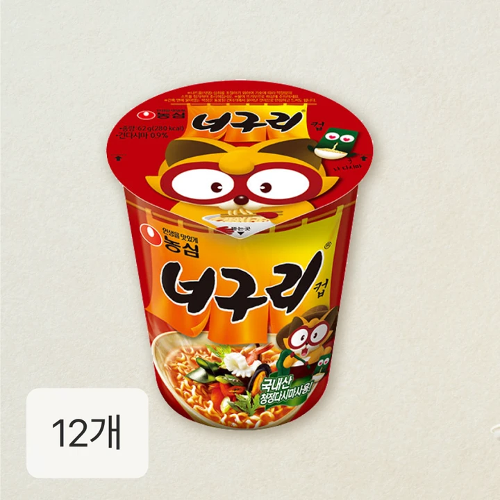 농심 얼큰너구리 소컵 62gX12개