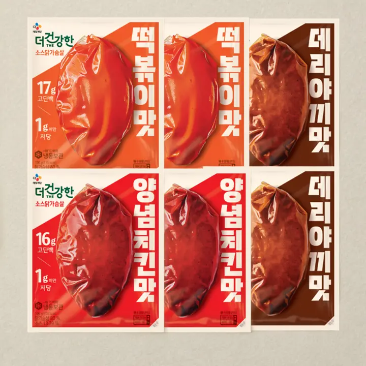 더건강한 소스 닭가슴살 100g 떡볶이맛X2개+데리야끼맛X2개+양념치킨맛X2개(총 6개)