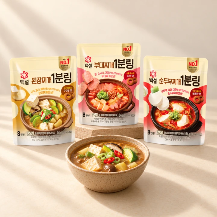 [간편 요리 SET] 백설 1분링 된장찌개, 부대찌개, 순두부찌개 각 2개