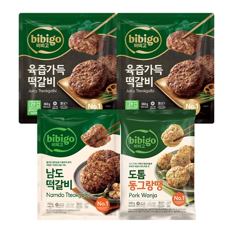 [떡갈비세트]비비고 육즙가득 떡갈비360gX2개+남도떡갈비375+75g+도톰동그랑땡340g 총 4개