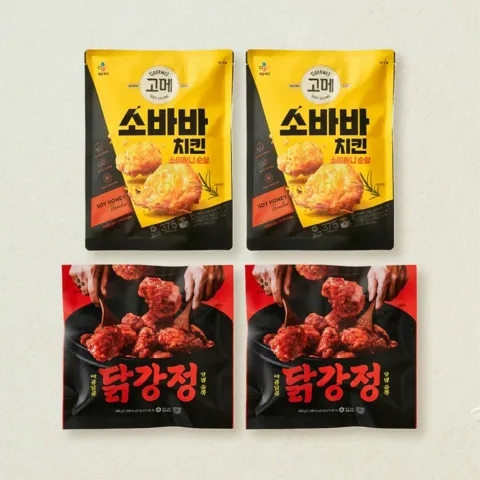 [단짠치킨세트]고메 소바바 소이허니순살 375gX2개+CJ 닭강정 480gX2개 총 4개