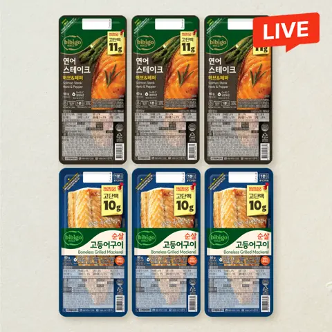 비비고 연어 스테이크 60gX3개+순살 고등어구이 60gX3개(총 6개)