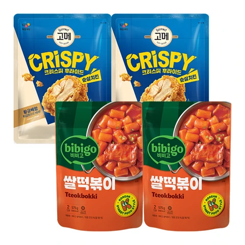 비비고 쌀떡볶이 575g(냉동) x 2개 + 고메 크리스피 후라이드 순살치킨 350g x 2개