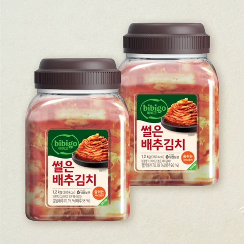 [숨쉬는 용기]비비고 썰은배추김치1.2kg(용기형)X2개
