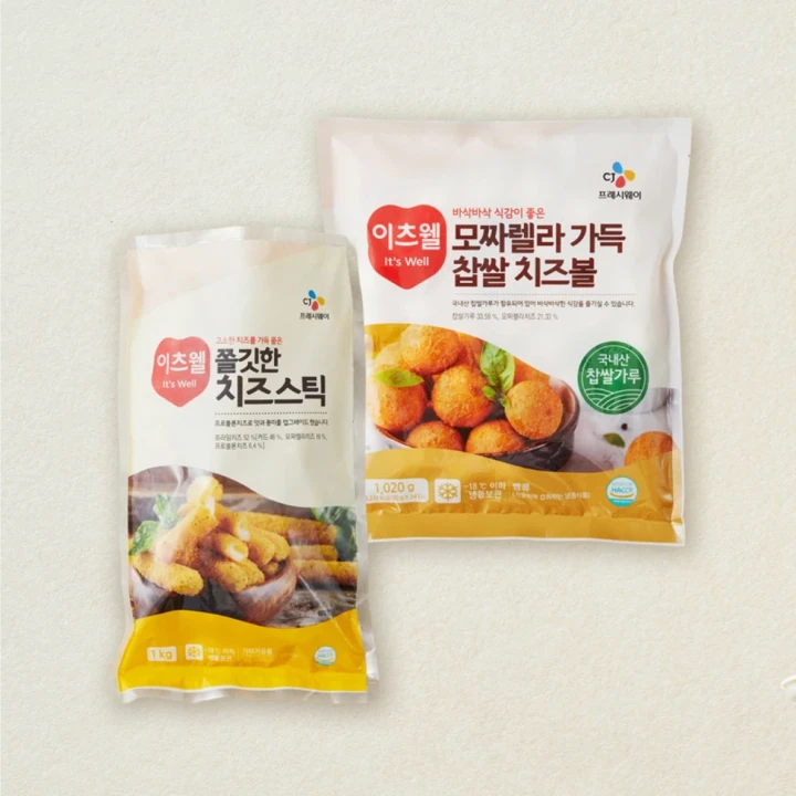이츠웰 모짜렐라찹쌀치즈볼1.02kgX1개+이츠웰 쫄깃한치즈스틱 1kgX1개