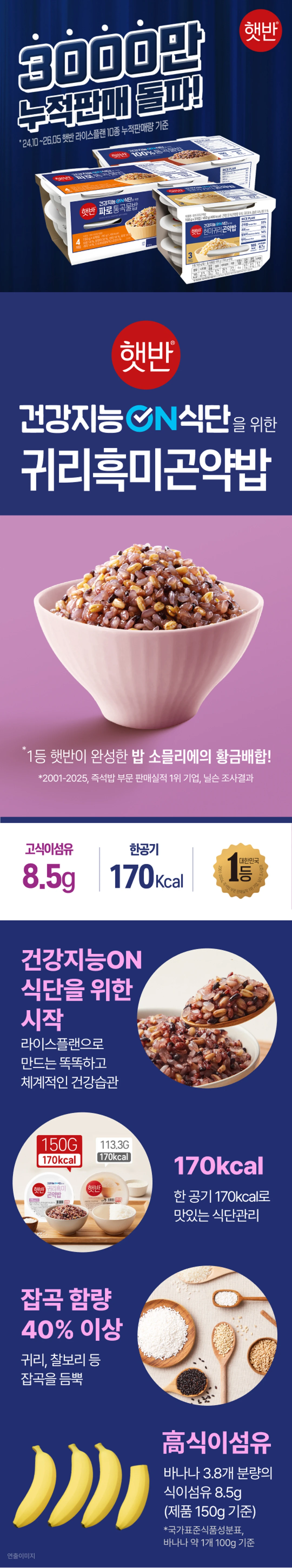 햇반 라이스플랜 귀리흑미 곤약밥 150g 소개 — 디자인 리뉴얼 전후 패키지 비교 안내