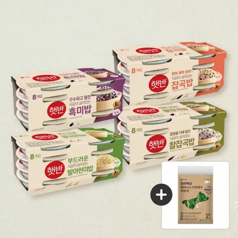 [크리넥스 사은품세트][햇반 샘플러]발아현미밥 210gX8개+잡곡밥 210gX8개+찰잡곡밥 210gX8개+흑미밥 210gX8개(총32개)