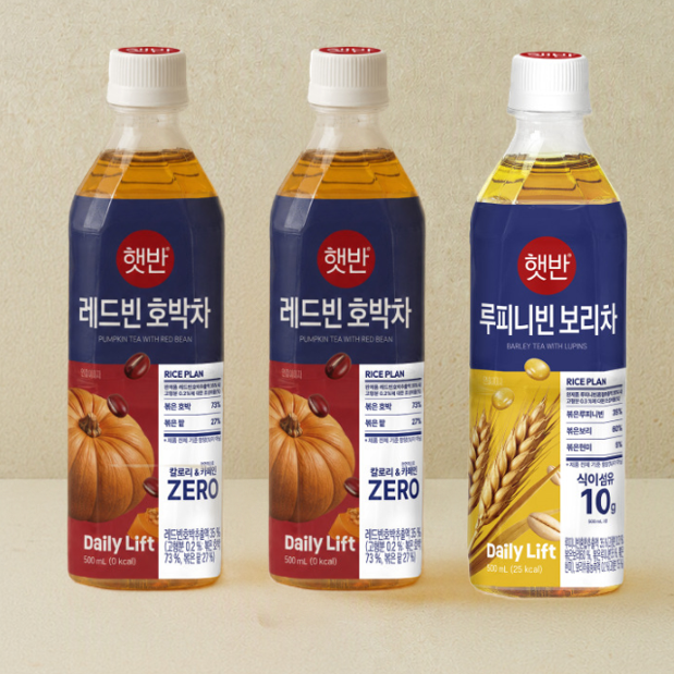 [CJ더마켓] 햇반 레드빈호박차 500mlX48개+루피니빈보리차 500mlX24개