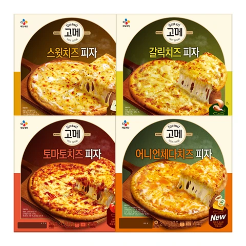 [300개한정][치즈피자세트]고메 스윗치즈 피자 325g+토마토치즈 피자 345g+갈릭치즈 피자 325g+어니언체다치즈 피자 325g