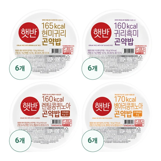 현미귀리곤약밥150GX6개+귀리흑미곤약밥150GX6개+병아리콩퀴노아곤약밥150GX6개+렌틸콩퀴노아곤약밥150GX6개
