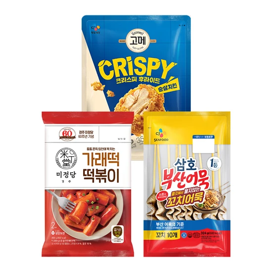 [간편분식] 미정당 방앗간 가래떡 떡볶이 400g+삼호 꼬치어묵 324g+고메 크리스피후라이드순살치킨350g