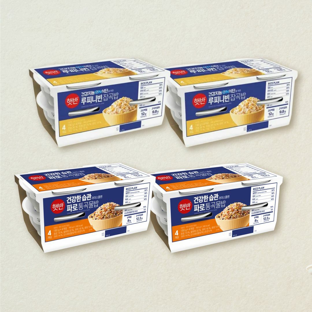 [콩콩단백세트] 햇반 라이스플랜 루피니핀잡곡밥190g*4번들x2개+파로통곡물밥190g*4번들x2개