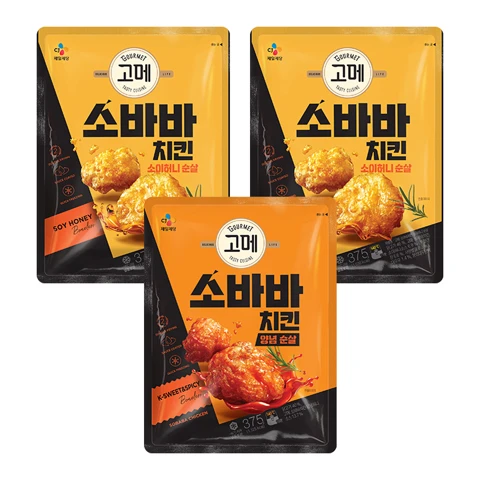 고메 소바바치킨 소이허니 순살 375gX2개+고메 소바바치킨 양념 순살 375g