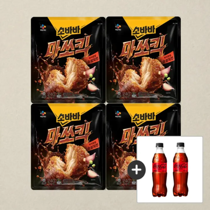[무료배송]소바바 마쏘킥240g, 4개+[사은품]코카-콜라 제로 500ml, 2개 (총 6개)
