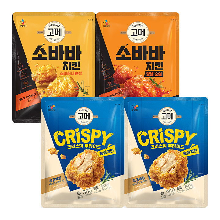 [순살 트리플세트]고메 소바바치킨 소이허니 순살 375g+소바바치킨 양념 순살 375g+크리스피 후라이드 순살치킨 350gX2개