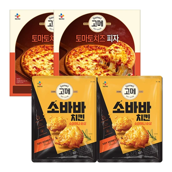 고메 소바바치킨 양념 순살 375gX2개+고메 토마토치즈 피자 345gX2개