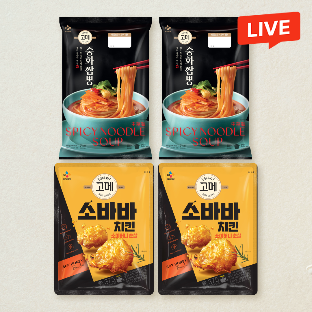 [CJ더마켓] 고메 중화짬뽕 652gX2개+고메 소바바치킨 소이허니 순살 375gX2개