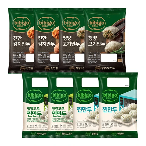 [렌지업 만두세트] 비비고 진한김치X2개+청양고기200gX2개+찐만두X2개+청양고추찐만두168gX2개 총 8개