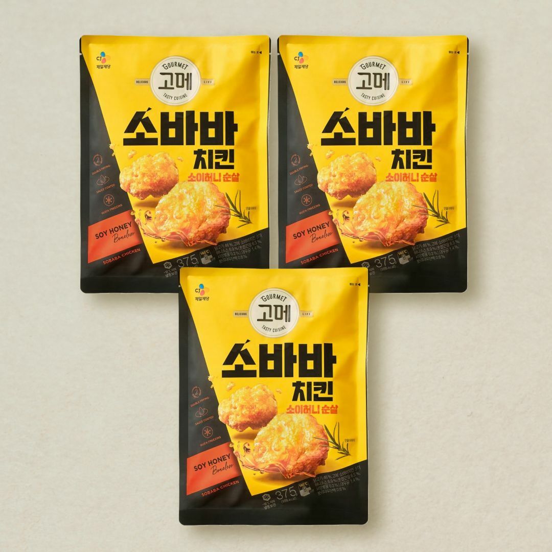[CJ더마켓] 고메 소바바치킨 소이허니 순살 375gX3개