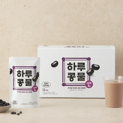 [무료배송] 하루콩물 무가당 고단백 100%국산서리태 콩물두유 180ml, 12개