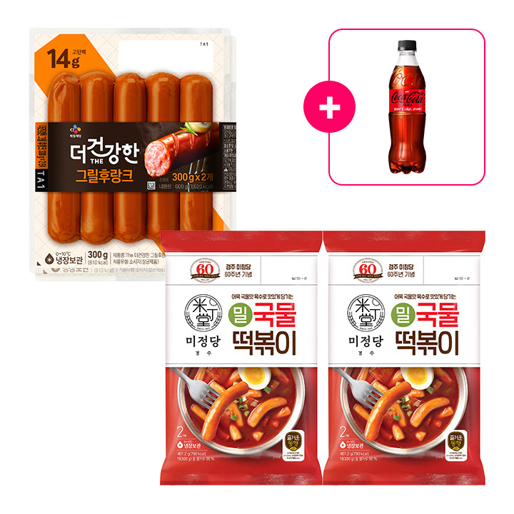[사은품] 코카-콜라 제로 PET500ml+미정당 밀 국물떡볶이401.2gX2개+더건강한 그릴후랑크300g*2
