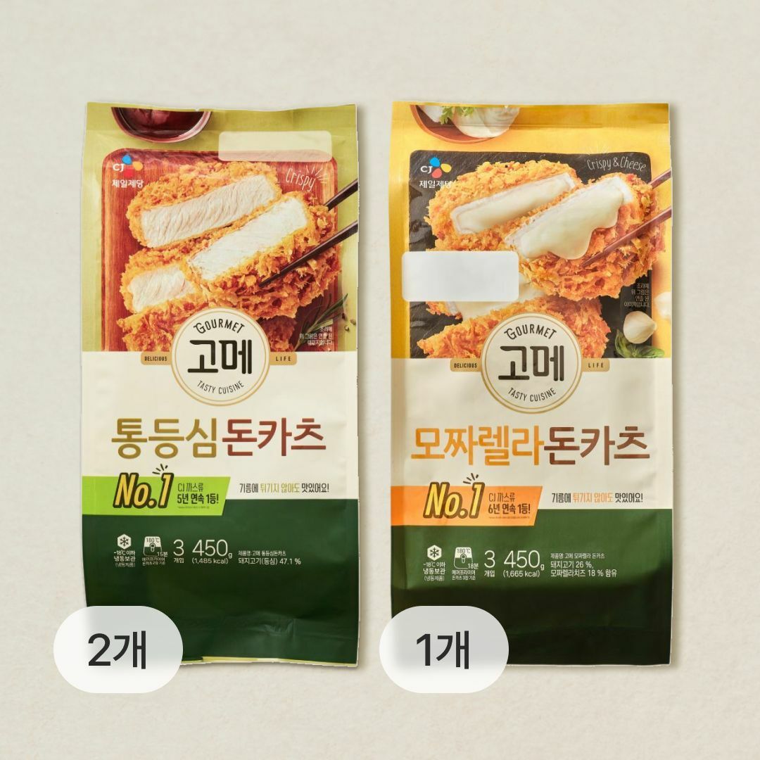[CJ더마켓] [돈카츠세트]고메 통등심X2개+바삭튀겨낸모짜렐라돈카츠450g 총 3개